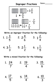Fractions (Equivalent, Improper, Mixed) Printable Worksheets For Gr 4-5