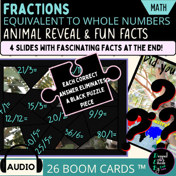 Preview of Fractions Equivalent to Whole Numbers Animal Reveal