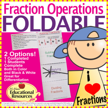 Preview of Fractions FOLDABLE for Interactive Notebooks - 2 Options - Both in Color & BW