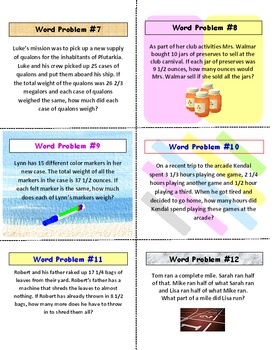 Preview of Fractions FREE PREVIEW Word Problems Task Cards