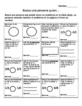 Preview of Fractions Find Somebody Who in Spanish