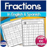 Fractions Fracciones Worksheets in English and Spanish