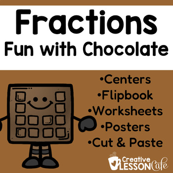 Preview of Fractions First and Second Grade Math Worksheets and Activities | Chocolate Bars