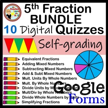 Preview of Fractions Google Forms Quizzes Digital Fraction Activities 5th Grade Assessments