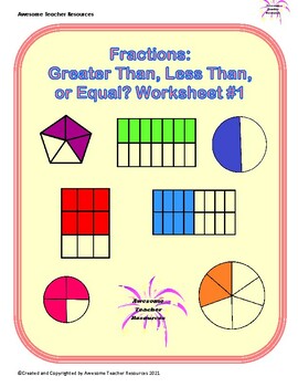 Preview of Fractions: Greater Than, Less Than, or Equal? Worksheet #1