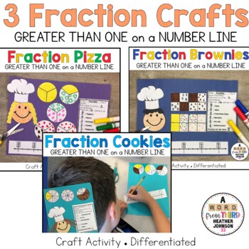 Preview of Fractions Greater Than One Craft Bundle Pizza Cookies and Brownies
