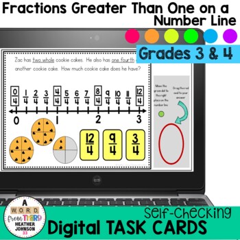 Preview of Fractions Greater Than One on a Number Line Digital Task Cards