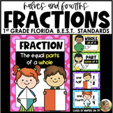 Fractions: Halves & Fourths Posters First Grade Math Flori