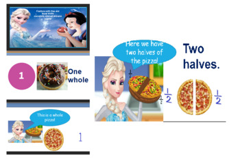 Preview of Fractions: Halves and Quarters - colourful princess themed  PowerPoint