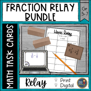Preview of Fractions Havoc Math Relay Task Cards Bundle