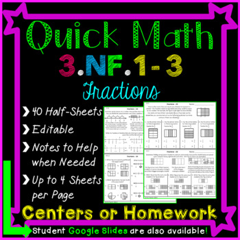 Preview of Fractions Homework - 3rd Grade Fractions Math Centers