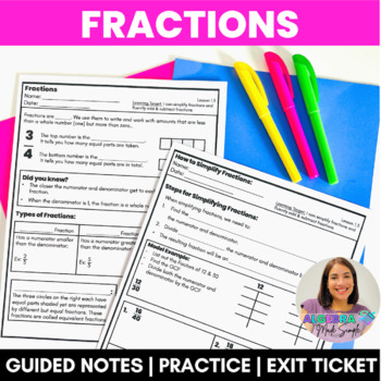 Preview of Fractions How to Simplify Add Subtract Guided Notes with Practice Exit Ticket