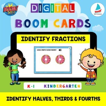 Preview of Fractions - Identify Halves, Thirds and Fourths Kindergarten K-1 Math