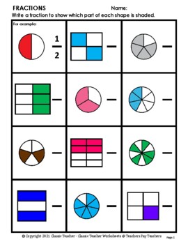 Fractions - Introduction to Fractions - Set #1 - Grades 3-4 (3rd-4th Grade)