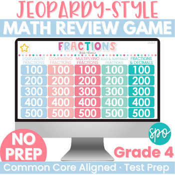 Preview of Fractions Jeopardy Style Math Review Game 4th Grade Test Prep Activity No Prep