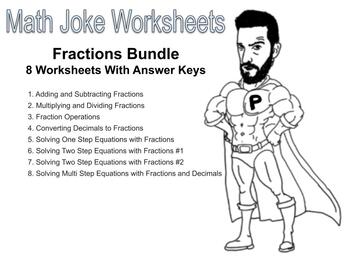 Preview of Fractions Joke Worksheet Bundle with Answer Keys (8 total)