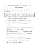 Fractions Key Terms Review Quiz or Test