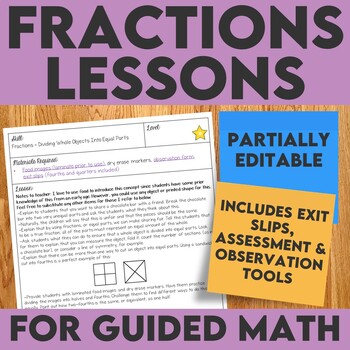 Preview of Fractions Lessons Guided Math | Partially Editable for French | Differentiated
