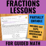 Fractions Lessons Guided Math | Partially Editable for Fre