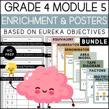 Preview of Fractions Math Enrichment & Posters for Eureka 4th Grade Module 5 Bundle NO PREP