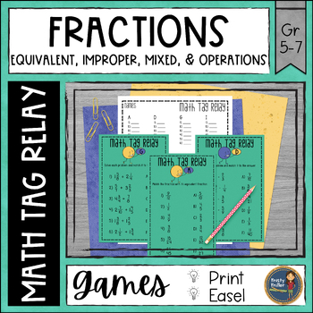 Preview of Fractions Math Tag Relay - Equivalent, Improper, Mixed Numbers, Operations