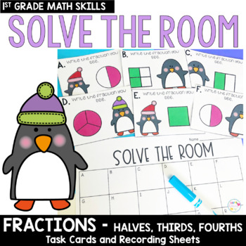 Preview of Fractions Math Task Cards First Grade Solve the Room
