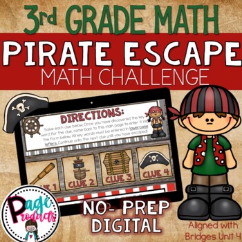 Preview of 3rd Grade Fractions, Measurement & Time Pirate Escape Math Challenge