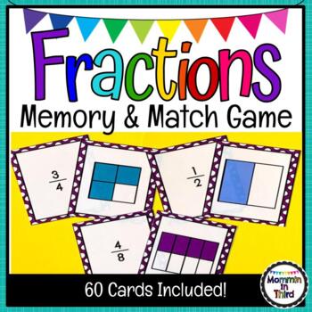 Preview of Fractions Memory & Match Game | End of Year Review Test Prep Task Cards