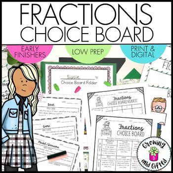 Preview of Fractions Menu Choice Board for Differentiation, Enrichment and Early Finishers
