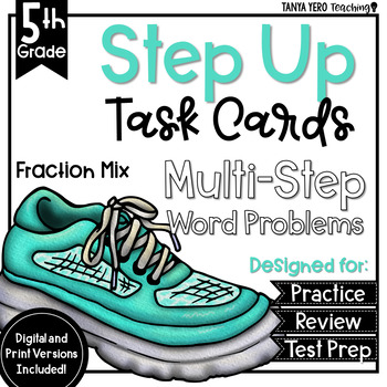 Preview of Fractions Math Multi-Step Word Problems Task Cards 5th Grade GOOGLE CLASSROOM