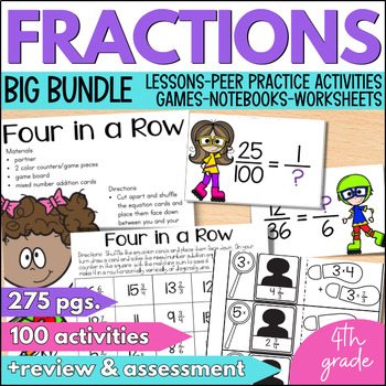 Preview of Fractions & Mixed Numbers w/ Like Denominators Anchor Charts, Games & Practice
