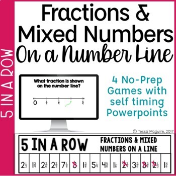 Preview of Fractions on a Number Line Game | Mixed Numbers on a Number Line 5 in a Row