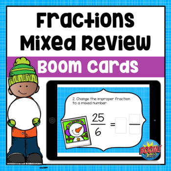 Preview of Fractions Mixed Review Boom Cards | Winter Theme | Distance Learning