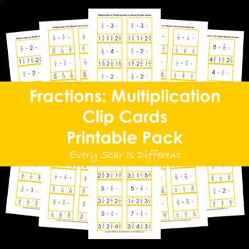 Preview of Fractions: Multiplication Clip Cards Printable Pack