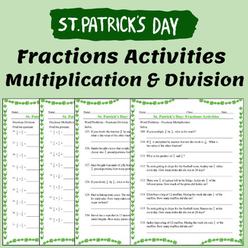 Preview of Fractions Multiplications & Division - Fun St. Patrick's Day Worksheets No Prep