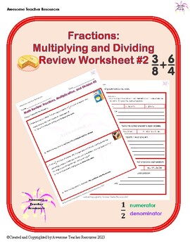 Preview of Fractions, Multiplying, and Dividing Review Worksheet #2