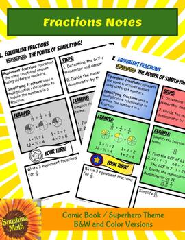 Preview of Fractions Notes - Comic Book Style
