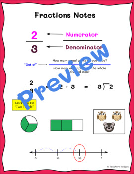 Preview of Fractions Notes Page