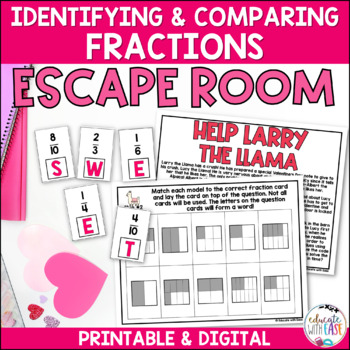Preview of Fractions Number Line Fraction ModelsComparing Fractions VALENTINE S ESCAPE ROOM