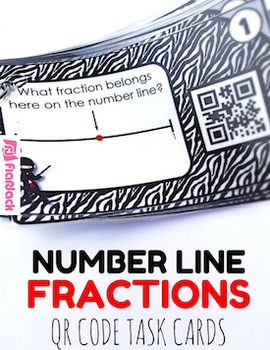 Preview of Number Line Fractions Task Cards with QR Codes - 3.NF.A.2