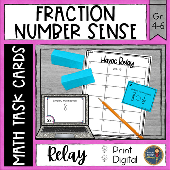 Preview of Fractions Number Sense Task Cards Havoc Math Relay