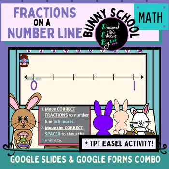 Preview of Fractions On A Number Line Easter Google Slides & Forms COMBO