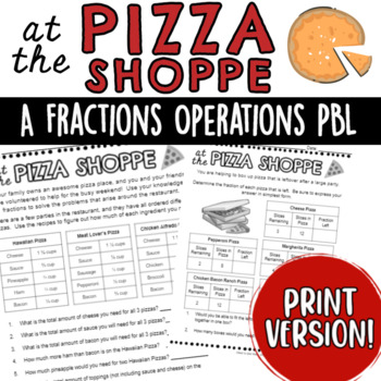 Preview of Fractions Operations Pizza Shop PBL Project Add Subtract Divide Fractions