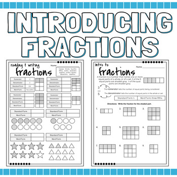 Preview of Fractions Packet:  Writing Fractions, Equivalent Fractions, Comparing Fractions