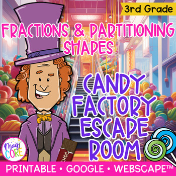 Preview of Fractions & Partitioning Shapes - Math Escape Room 3rd Grade 3.NF.A.1 & 3.G.A.2