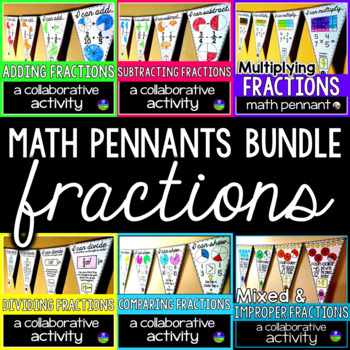 Preview of Fractions Math Pennant Activity Bundle