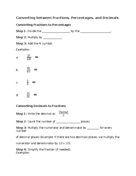 Preview of Fractions, Percentages and Decimals Lesson