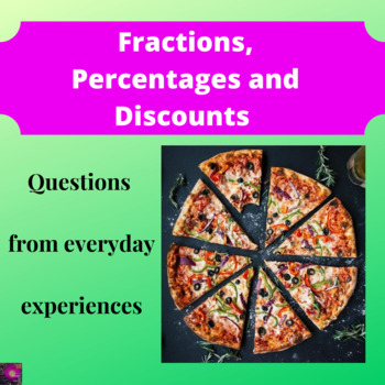 Preview of Fractions, Percentages and Discounts Worksheets plus Easel Activity