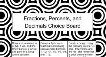 Preview of Fractions Percents and Decimals Choice Board, Editable, No Prep, Tic-Tac-Toe