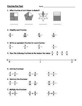 Preview of Fractions Pretest